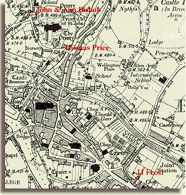 Mae'r map hwn yn dangos y lleoedd a gafodd eu henwi, a'r bobl oedd yn ymwneud â'r achos.