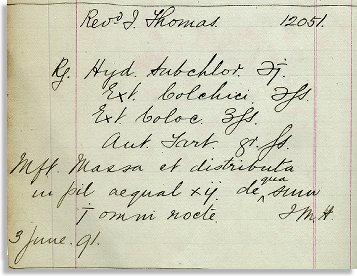 Prescription for Rev'd Thomas